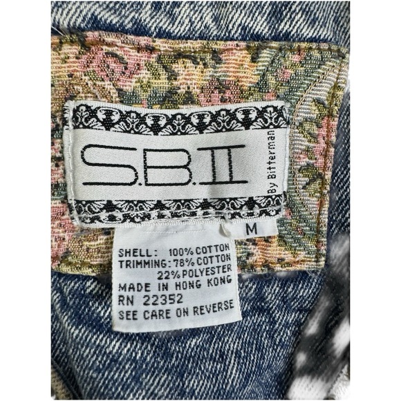 Vintage S.B.II Acid Wash Denim Jacket Floral Trim Cropped 80s 90s RARE! Size‎ M - Picture 3 of 8